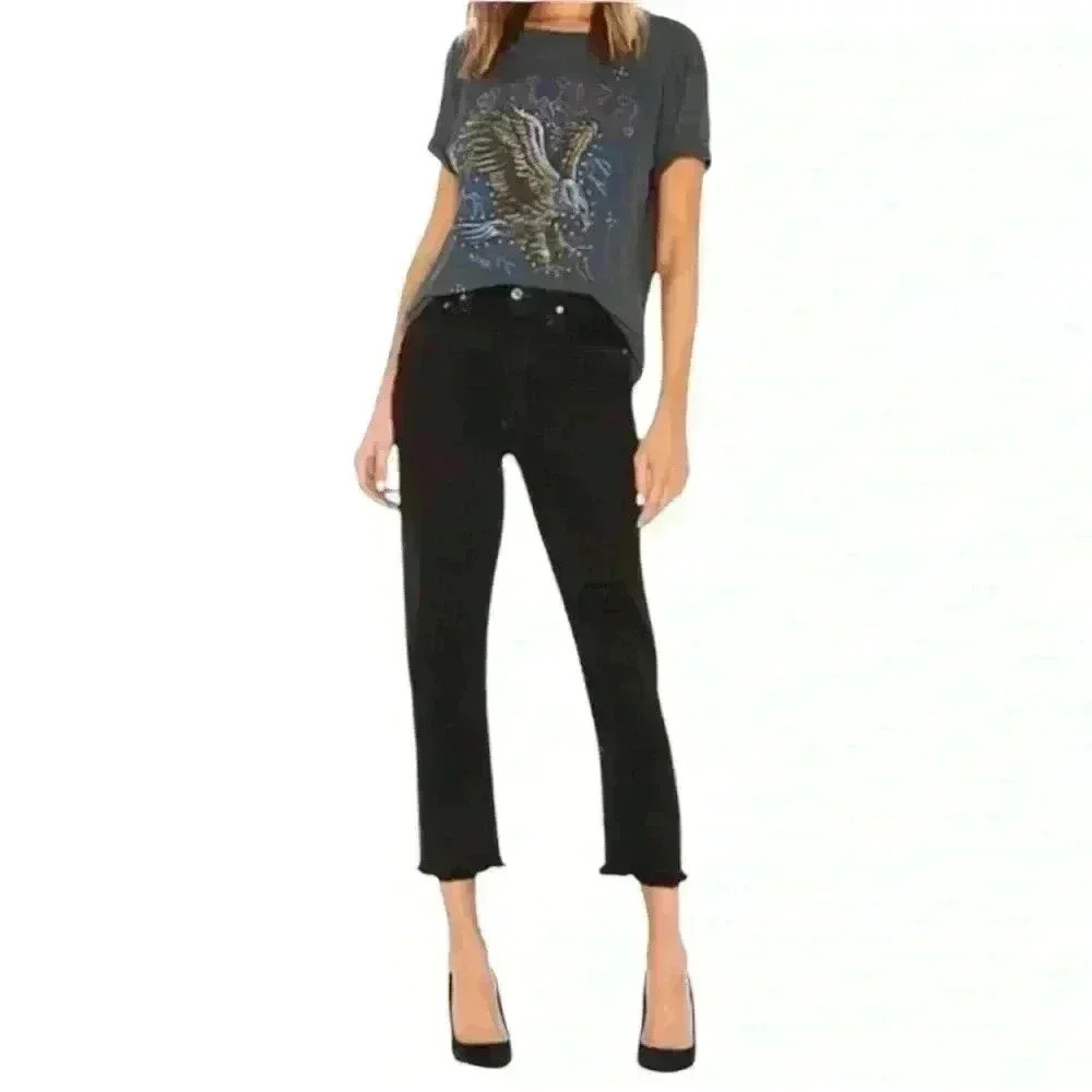 Agolde Riley High Rise Straight Crop Black Jeans Size 25